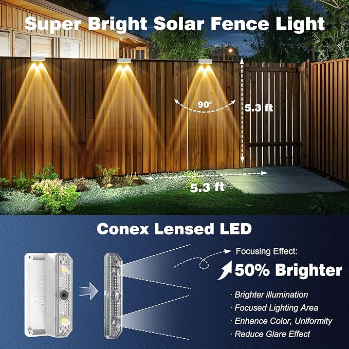 Peasur Solar Fence Lights Outdoor, 8 Pack Step Light Solar Powered, Waterproof - Image 2