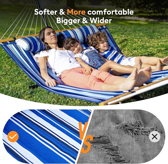 Double Hammock with Spreader Bar, Soft Pillow, Max Load 500lbs, Portable Hammock - Image 4