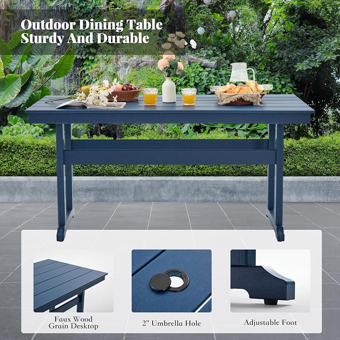 HDPE Dining Table Set for 6, 7-Piece Outdoor Table and Chairs Include 6 Dining - Image 4