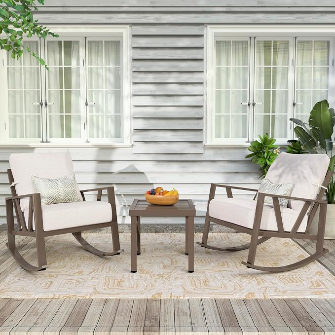 Patio Porch Furniture Set, Outdoor Rocking Chairs Set of 2 by COMLAXFIELD