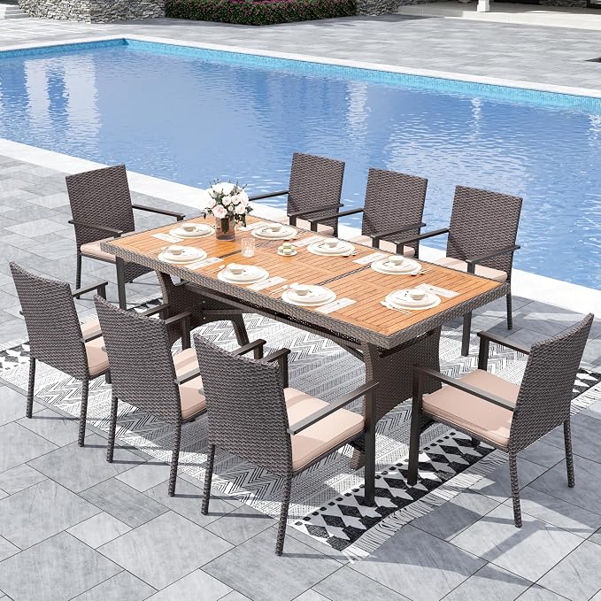 Sophia & William 9 Piece Patio Dining Set, Patio Table and Chairs Set Outdoor by SophiaWilliam