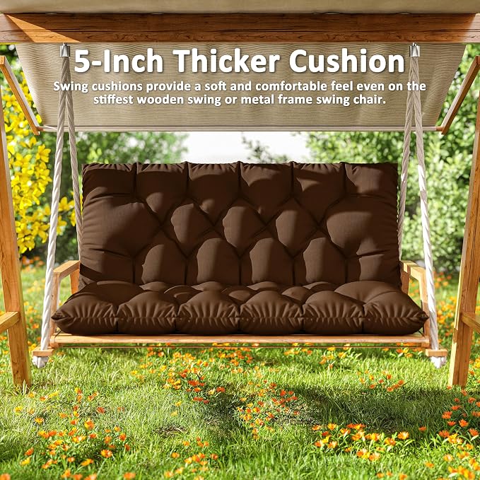 Porch Swing Cushion with Backrest 2-3 Seater Outdoor Bench Cushions Waterproof - Image 6