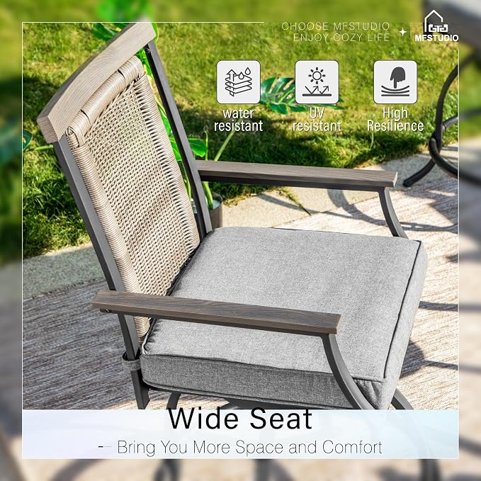 MFSTUDIO Outdoor Counter Height Bar Stool Set of 4, Swivel Rattan Backrest - Image 4