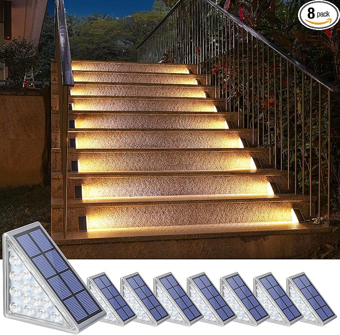 NIORSUN Outdoor Step Lights, 8 Pack Warm White Solar Step Lights Waterproof by NIORSUN