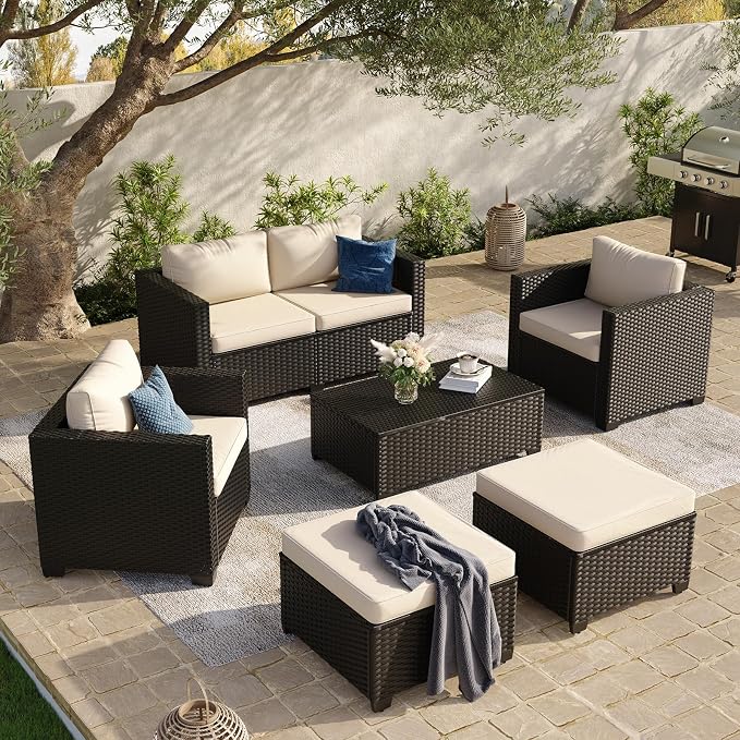 Aoxun 7 Piece Outdoor Patio Furniture Set 6 Seats, Outdoor Sectional by Aoxun