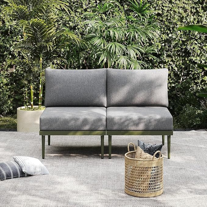 Sundale Outdoor 2 Pieces Patio Sofa Set, Metal Outdoor Sectional Loveseat by SundaleOutdoor