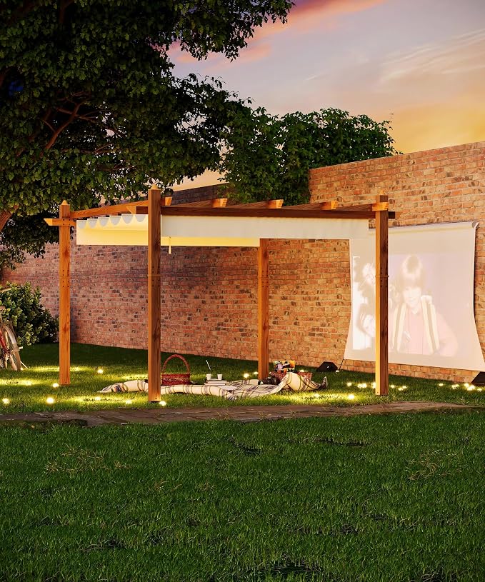 GarveeLife 10 x 13 ft Wood-Grain Aluminum Pergola Outdoor Pergola - Image 2