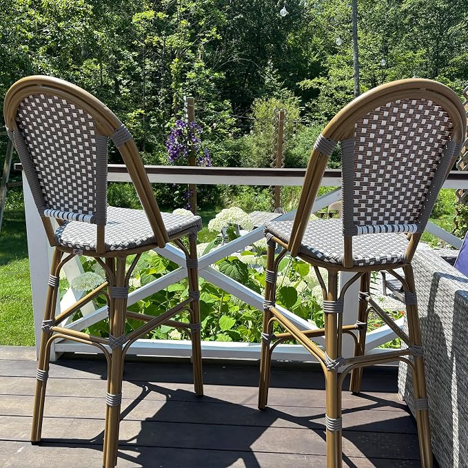 PURPLE LEAF French Bar Stool Set of 4 Bamboo Print Finish Patio Bar Stools - Image 2