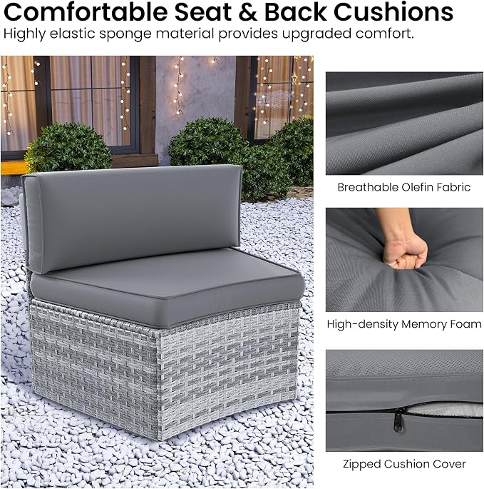 Patio Sectional Furniture Outdoor 2-Piece Grey Rattan Curved Sofa Set Without - Image 2
