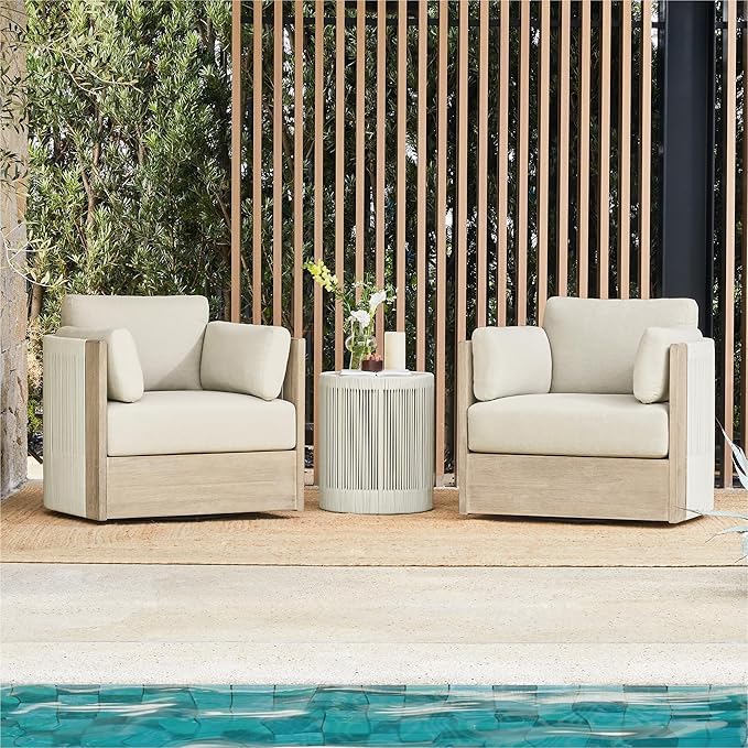 CHITA 3 Pieces Boho Patio Rattan Bistro Set, Outdoor Wicker Furniture Swivel by CHITALIVING