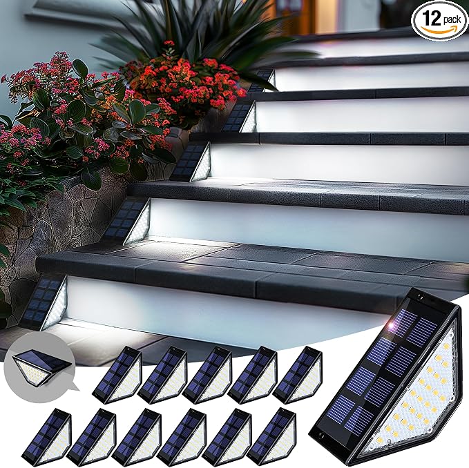 12 Pack Solar Step Lights for Outside, 24 LEDs Solar Stair Lights Waterproof by PATIOWIN