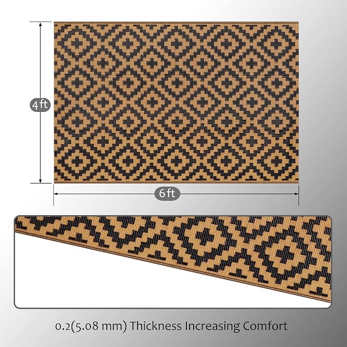 SAND MINE Waterproof Outdoor Rug 4x6 ft, Plastic Straw Area Rug, Large Floor Mat - Image 2