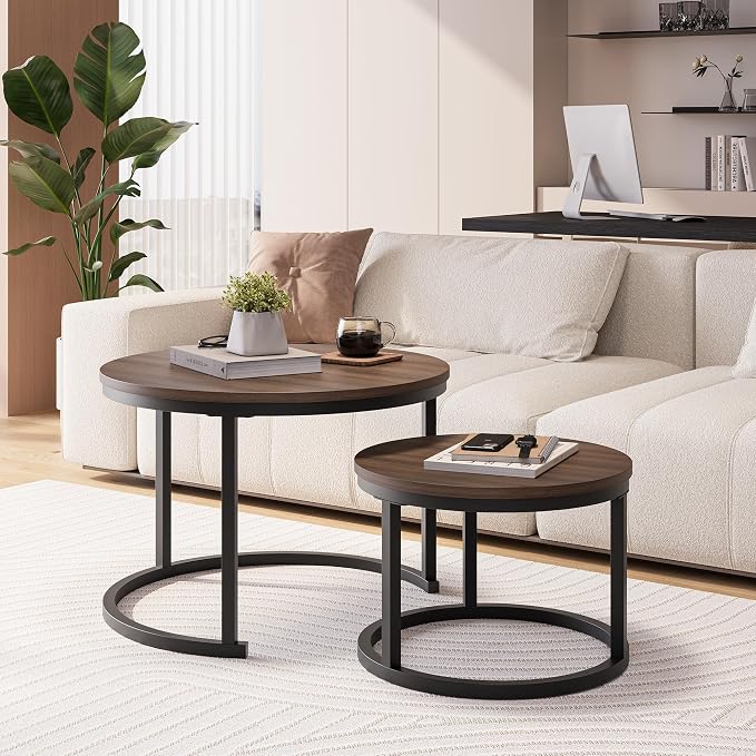 HOJINLINERO Round Coffee Table, Nesting Coffee Table Set of 2, Center Tables - Image 7