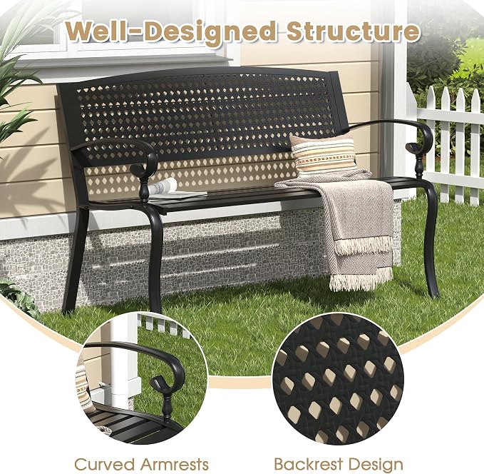 VICLLAX Outdoor Garden Bench, Metal Frame Patio Bench - Image 3