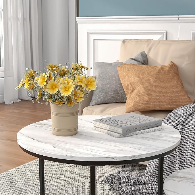 HOJINLINERO Round Coffee Table, Nesting Coffee Table Set of 2, Center Tables - Image 5