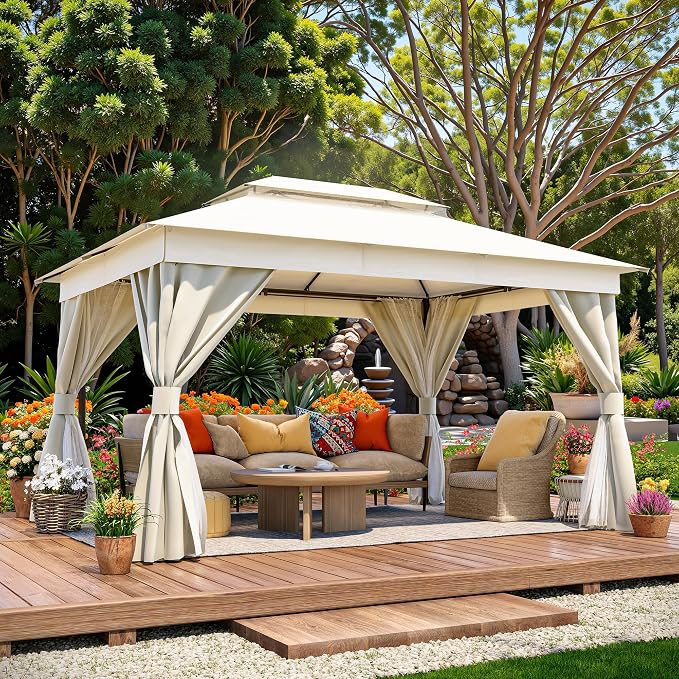 LAUSAINT HOME Semi-Permanent Outdoor Patio Gazebo 10'x13', Heavy Duty Party - Image 2