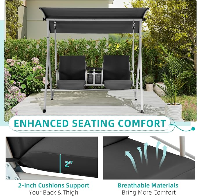 HOMREST 2 Seat Outdoor Porch Swing, Patio Swing - Image 7