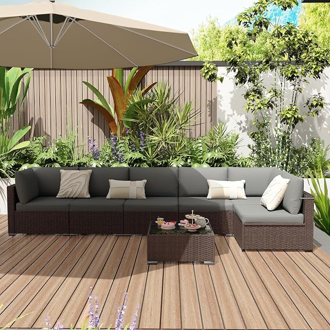 KIGOTY Patio Furniture Set, 7 Pieces Modular Outdoor Sectional Sofa, PE Rattan - Image 8