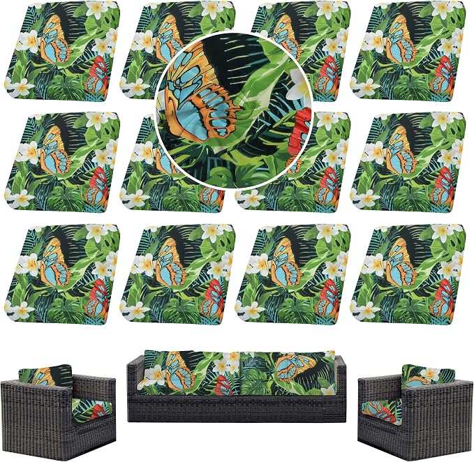 12Pcs Outdoor Cushion Covers, Patio Cushion Covers, Stretch Elastic Slipcovers by dreahoteztil