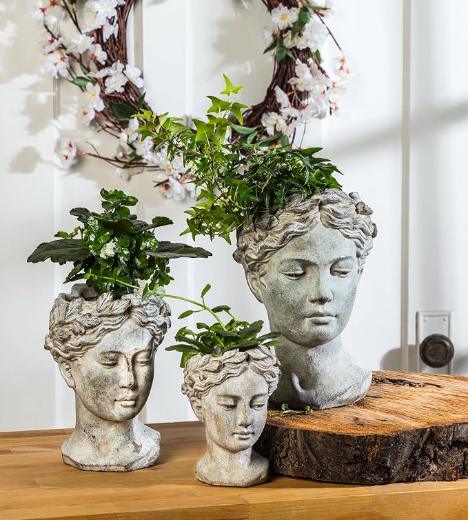 Abbott Collection Goddess Head Planter – Small Cement Indoor and Outdoor - Image 7