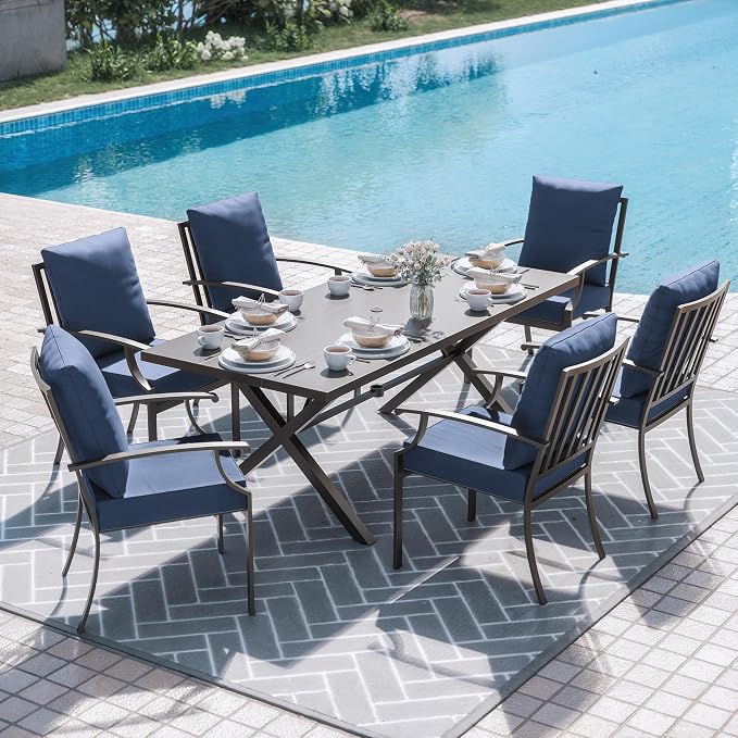 ALAULM 7-Piece Patio Dining Table and Chairs Outdoor Dining Set by ALAULM
