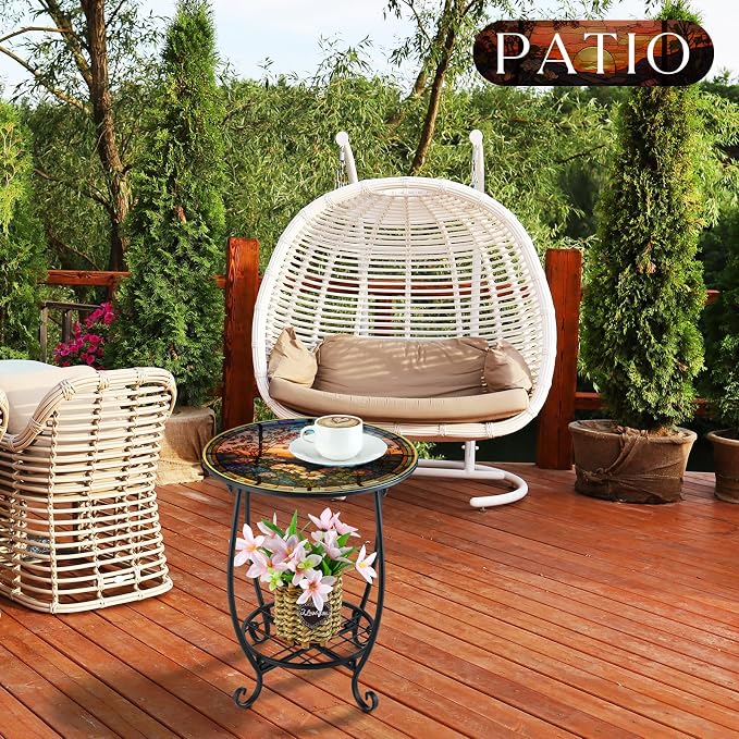Outdoor Side Table Round Small Mosaic Patio Accent Indoor End Plant Coffee Tea - Image 5