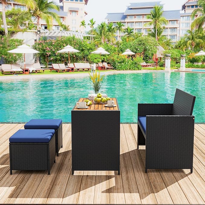 Tangkula 4 Pieces Patio Dining Set, Space Saving PE Rattan Loveseat - Image 2