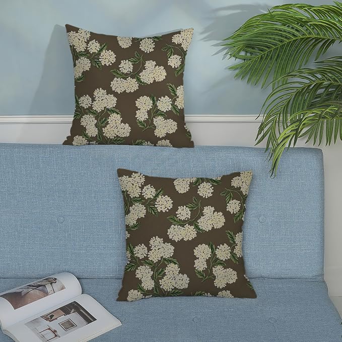 Brown Spring Pillow Covers 20x20 Inch 2 Pcs Green Yellow Hydrangea Flower Decor - Image 3