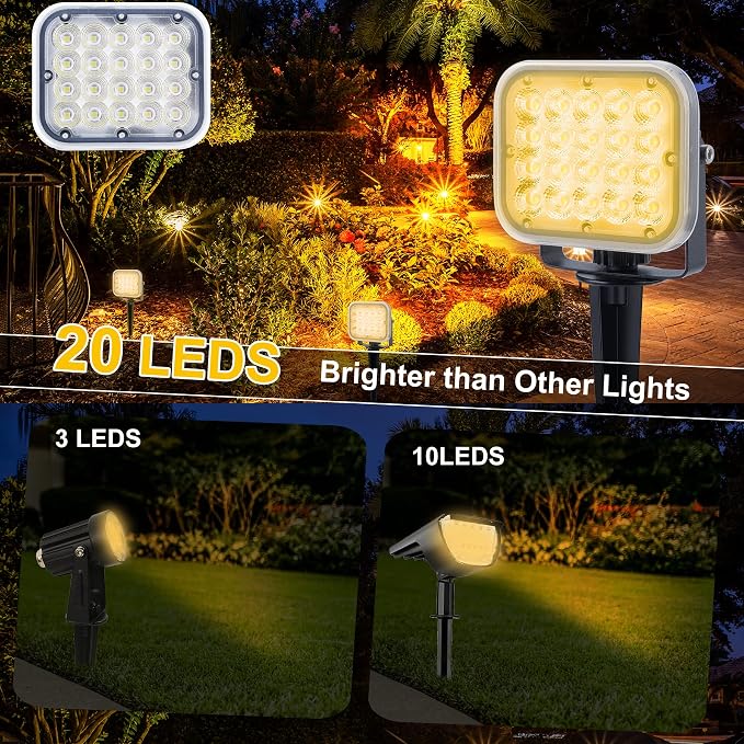 Solar Spot Lights Outdoor, 20 LED IP65 Waterproof Landscape Lighting, - Image 3
