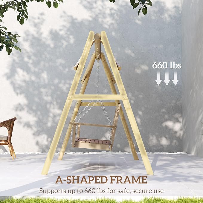 Outsunny 660 lbs Porch Swing Frame, Heavy Duty A-Frame Wooden Swing Stand - Image 3