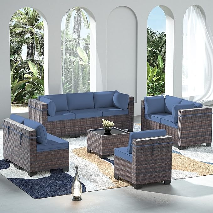 Outdoor Patio Furniture Set, 9 Pieces Outdoor Sectional Furniture Patio Set by ASJMR