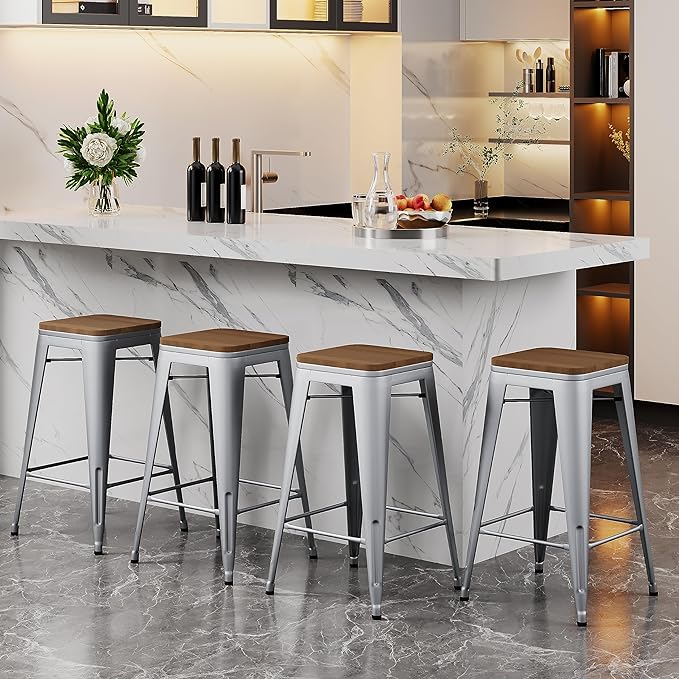 Alunaune 24" Metal Counter Height Bar Stools Set of 4 Industrial Backless by HomeFurniture