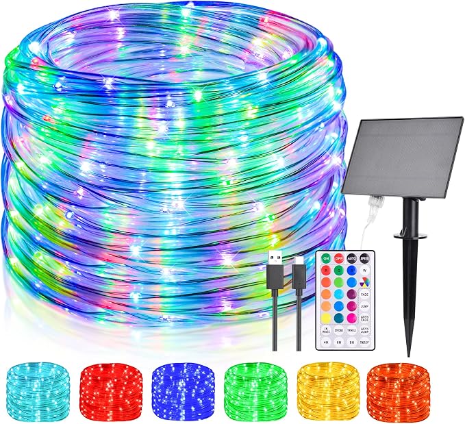 66FT Solar Rope Lights Outdoor Waterproof, 18 Colors Changing 200 LED String by Nazuwke