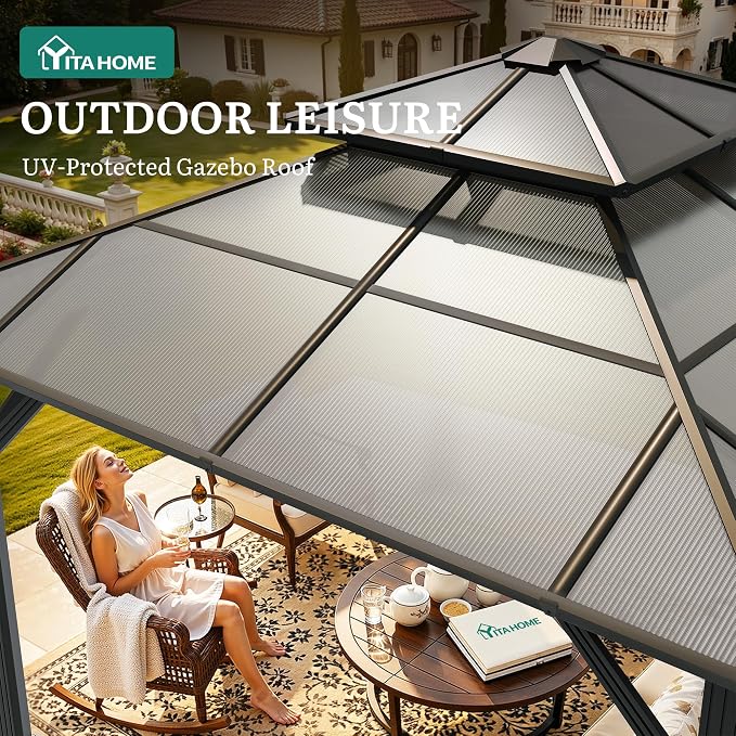 YITAHOME 10X10FT Polycarbonate Gazebo Outdoor Patio Double Top Canopy - Image 2