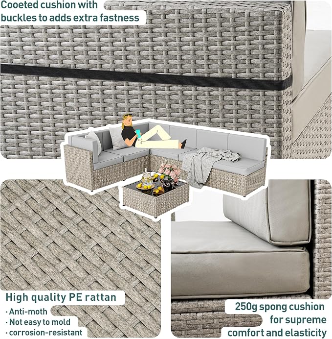 Pamapic 7-Piece Outdoor Sectional Furniture Set, All-Weather Wicker Patio Sofa - Image 7