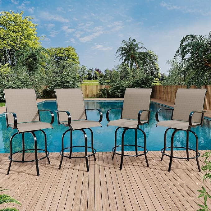 GarveeLife 2 Piece Outdoor Swivel Bar Chairs, Patio High Swivel Bar Stools - Image 8