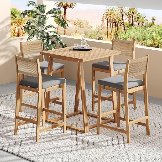 Christopher Knight Home Barron 5-Piece Acacia Wood Patio Bar Set, Patio Bar by ChristopherKnightHome