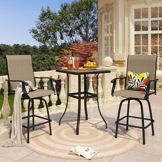 PHI VILLA 3 PCS Patio Swivel Bar Sets Textilene High Bistro Sets - Image 2