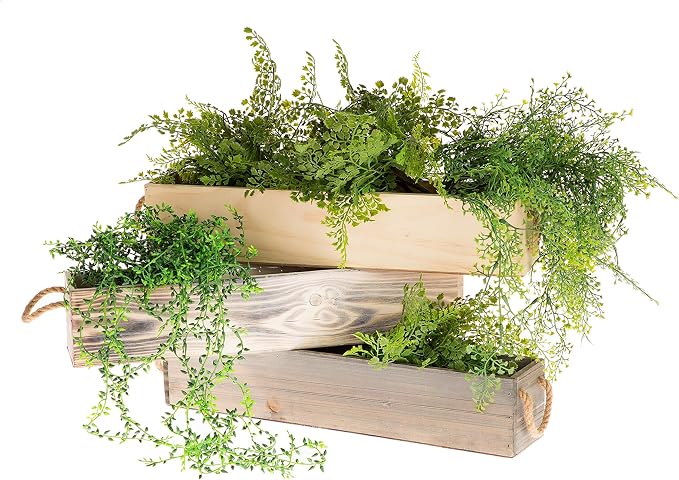 20" Rectangular Rustic Wood Planter - Image 4