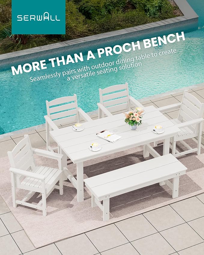 SERWALL 2-Person Outdoor Bench Backless, HDPE Outdoor Benches Weatherproof - Image 8