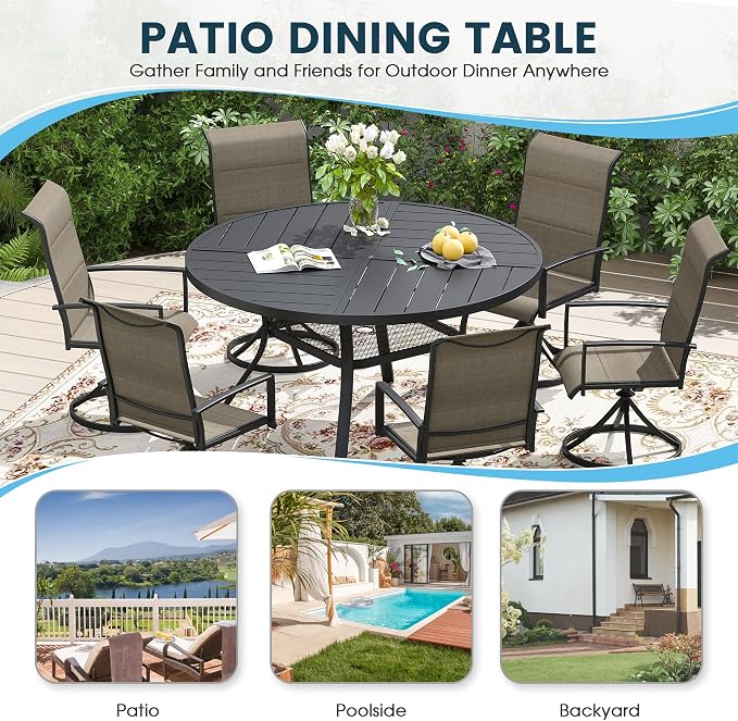 Patio Dining Table for 4-6, Round Metal Outdoor Table - Image 6