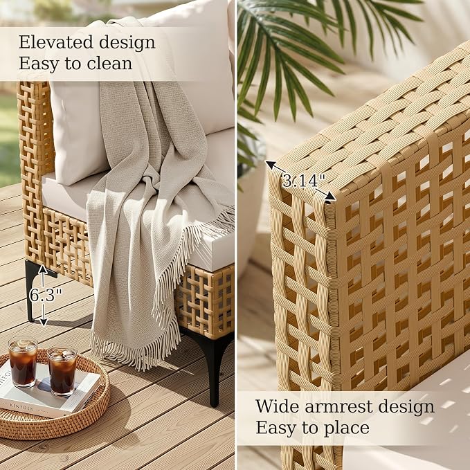 Devoko Patio Furniture Set 7 Piece Outdoor Sectional Sofa Hollow Rattan Patio - Image 3