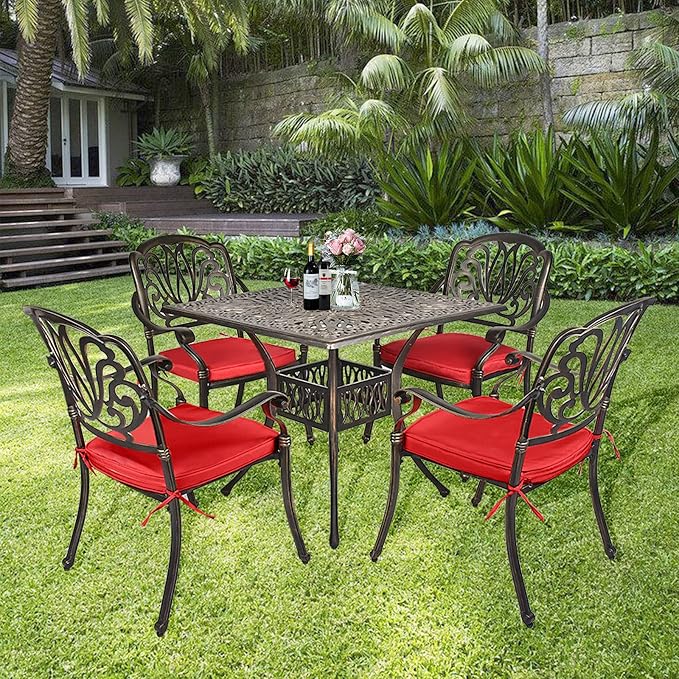 TITIMO 5-Piece Cast Aluminum Outdoor Patio Dining Set, 4 Pattern Chairs and - Image 6