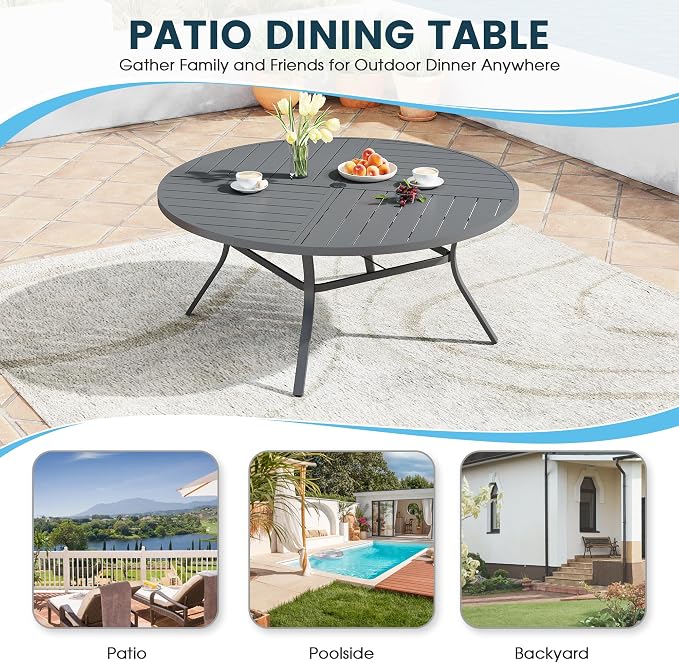 Patio Dining Table for 8-10, Round Metal Outdoor Table - Image 6