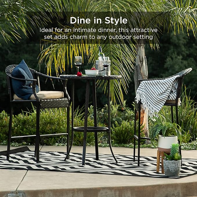 Best Choice Products 3-Piece Patio Bar Table Set, Outdoor Wicker Bar Height - Image 6