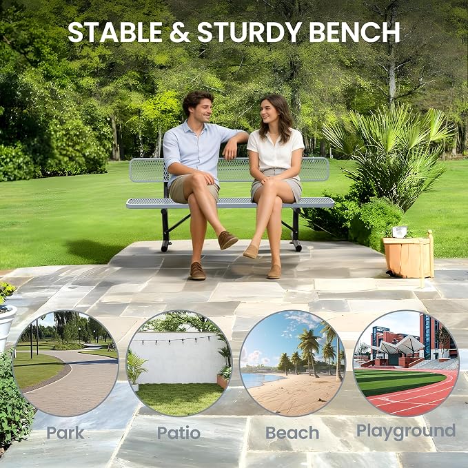 8 Feet Steel Park Bench for Outside, Outdoor Bench - Image 4
