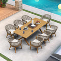PURPLE LEAF Patio Dining Set for 8 All-Weather Wicker Woodgrain Aluminum 9 by PURPLELEAF