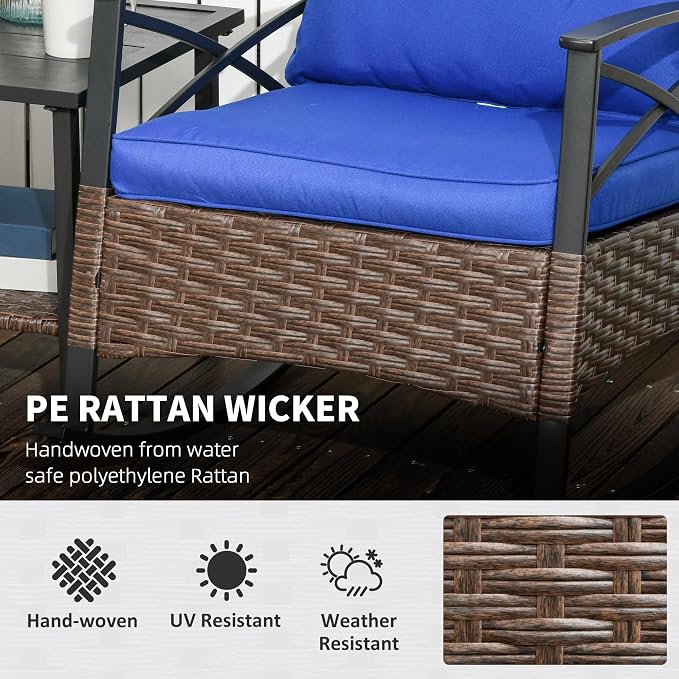 Outsunny 3 Piece Patio Rocking Chair Set, Outdoor Wicker Bistro Set - Image 3