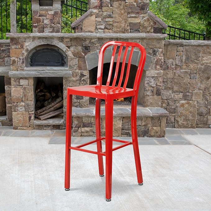 Flash Furniture Gael Commercial Grade 2 Pack 30" High Red Metal Indoor-Outdoor - Image 2