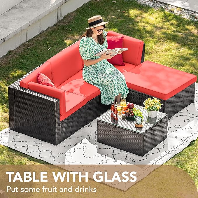 Devoko 5 Pieces Patio Furniture Sets All Weathevr Outdoor Sectional Patio Sofa - Image 8
